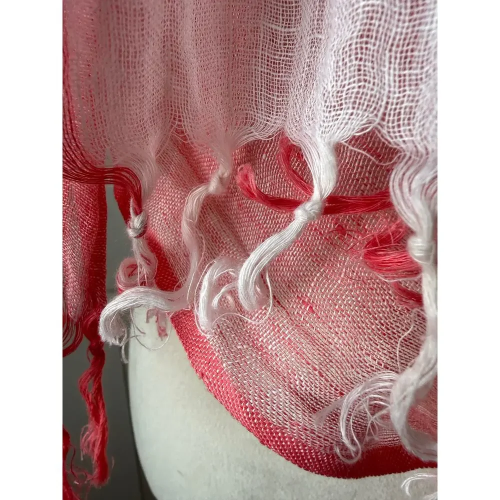 Jones New York Pink White Linen Stripe Wrap Shawl Fringe 72” x 36” Cruise Beach